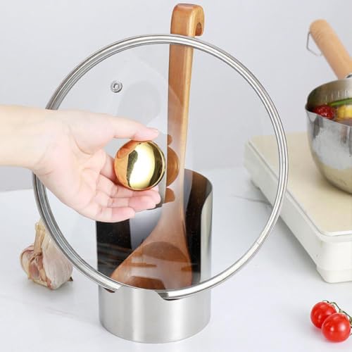 Silver 2-in-1 Multi-functional Kitchen Utensil & Lid Holder - Space-Saving Stainless Steel Rack