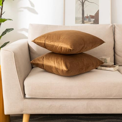 NiNi ALL Brown Velvet Throw Pillow Covers 28x28 Inches Pack of 2 - Decorative Couch Accent