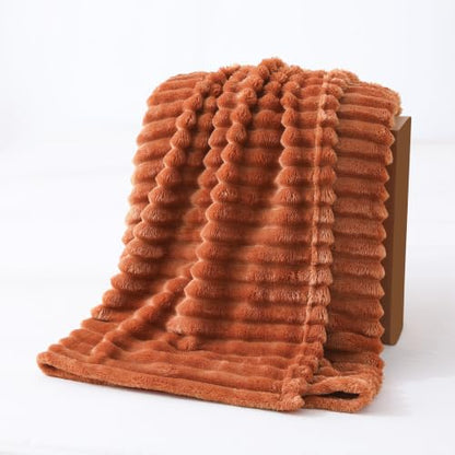Rust Fleece Throw Blanket for Couch Sofa Bed 50 x 60 Inches - Ultra Soft Textured Microfiber