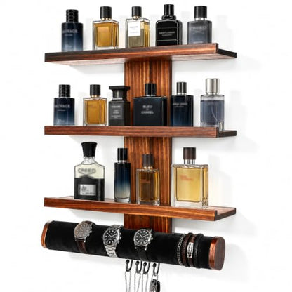 Wall Mounted Cologne Organizer with 3-Tier Shelves and Watch Bar