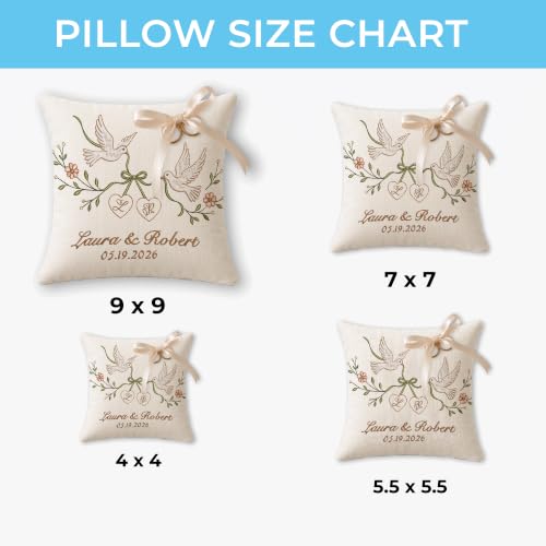 Personalized Wedding Ring Bearer Pillow - Embroidered Linen Keepsake - Wedding 8