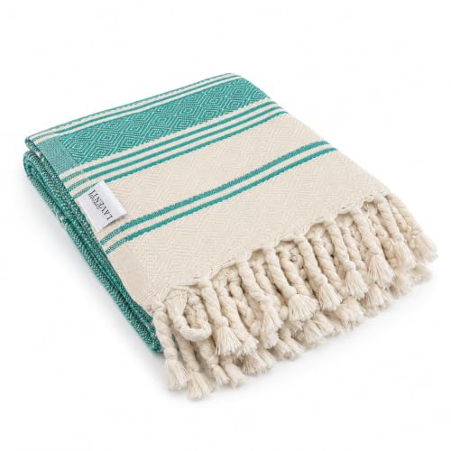 Oversized Turkish Cotton Beach Towel - Quick Dry Sand-Resistant Travel & Pool Towel, Aqua Blue 39 x 71 inches