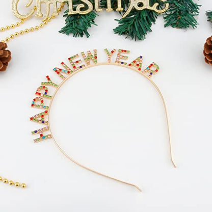 Multi-Colored Rhinestone Happy New Year Headband - Christmas & Party Crown