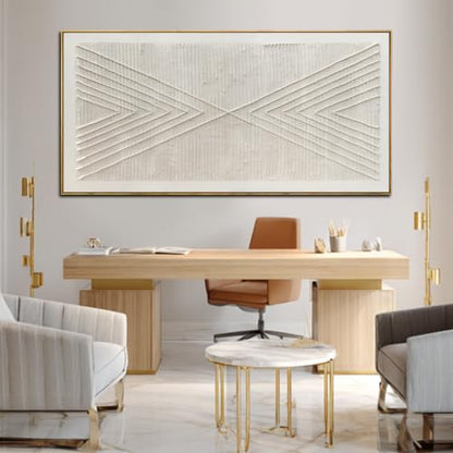 Beige Geometric Textured Wall Art 29x58 Inch with White Beige Variation