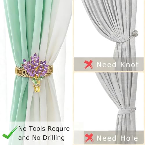 2-Pack Lavender Flower Curtain Tiebacks - Farmhouse Window Decor