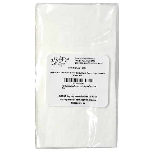 Christmas Snowflake Guest Napkins - Silver Disposable Party Paper Napkins Set of 100