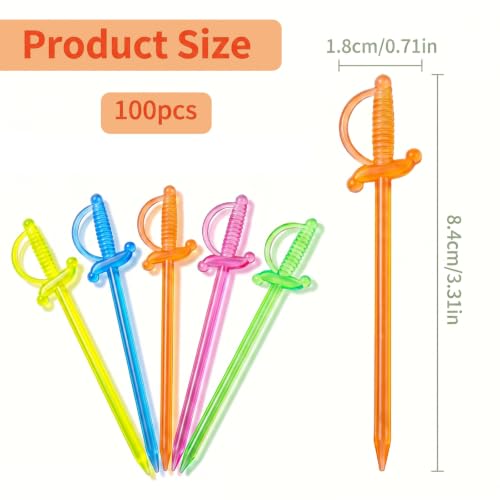 100PCS Multicolor Plastic Sword Toothpicks for Appetizers - Party Food Picks