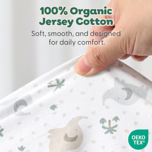Organic Cotton Bassinet Sheets - Elephant Print Baby Bed Sheets 2 Pack - Boy Girl
