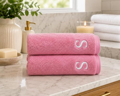 Personalized Turkish Cotton Wash Towels Set of 2 - Pink Initials & Name