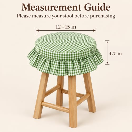 Gingham Ruffled Stool Covers 2-Pack - Green & White Plaid Home Decor