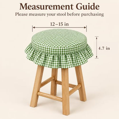 Gingham Ruffled Stool Covers 2-Pack - Green & White Plaid Home Decor