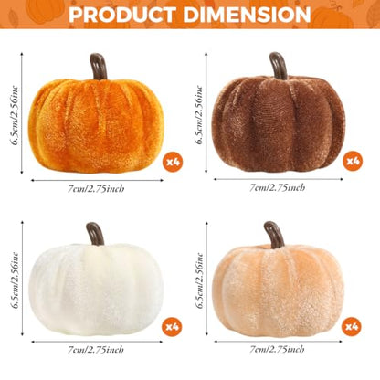 16 Pcs Fall Velvet Pumpkin Decor Assorted Mini Artificial Pumpkins for Autumn Harvest Thanksgiving