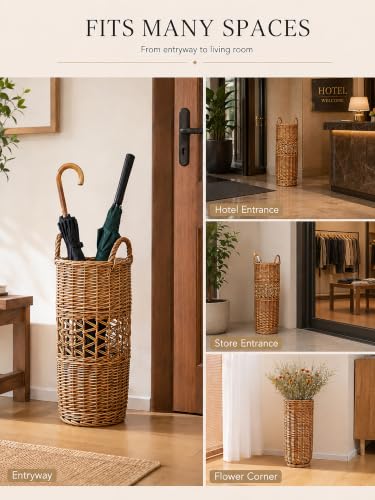 Natural Rattan Umbrella Stand Storage - Rustic Design for Flowers & Canes - Variation A