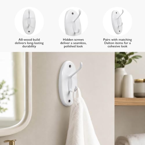 Double Bathroom Robe Hook White - Wall Mount Shower & Closet Accessory