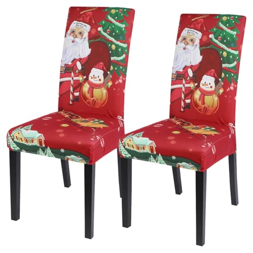 Christmas Dining Room Chair Covers Set of 2 Santa Claus Spandex Slipcovers - Holiday Party Decor