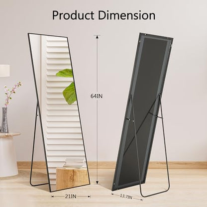 InfiniPower 64"¡¿21" Hanging Mirror, Large Length for Home Wall Decor, Tall Aluminum Frame Mirror for Bedroom Decor, Black