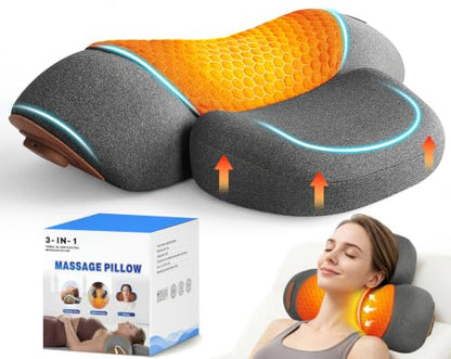 Grey 3-in-1 Cordless Neck Massager Pillow with Heat & Traction