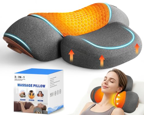 Grey 3-in-1 Cordless Neck Massager Pillow with Heat & Traction