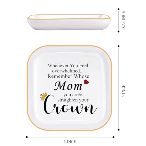 Mom Gifts from Daughter - Elegant Ring Dish for Mom with Encouraging Quote - Mother's Day, Birthday, Christmas Gift - Variation: Straighten Your Crown