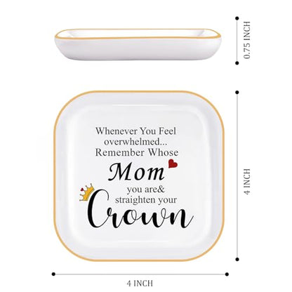 Mom Gifts from Daughter - Elegant Ring Dish for Mom with Encouraging Quote - Mother's Day, Birthday, Christmas Gift - Variation: Straighten Your Crown