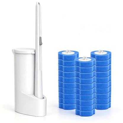 Disposable Toilet Brush Set with 30 Refills, Extended Handle & Holder