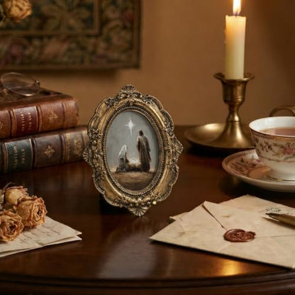 Light Christmas Nativity Bronze Oval Picture Frame 4x5in - Small