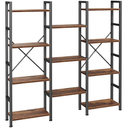 Huuger 4 Tier Bookshelf - Rustic Brown, 55-Inch Tall with 11 Open Shelves - Versatile Storage & Display