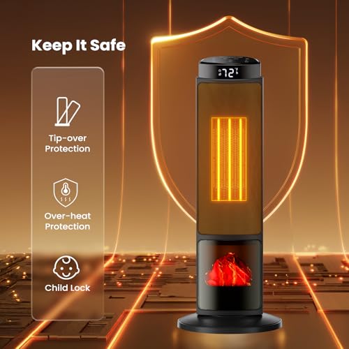 Electric Space Heater 23 Inch Black Oscillating 4 Modes Indoor Home Heating