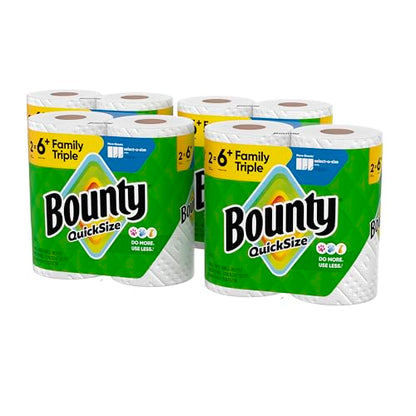 Bounty Quick-Size Paper Towels, White, 8 Family Triple Rolls = 27 Regular Rolls