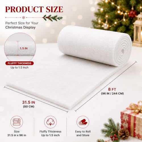 Christmas Snow Blanket 2 Pack - Large 96 x 31.5 Inch Artificial Snow for Holiday Decor