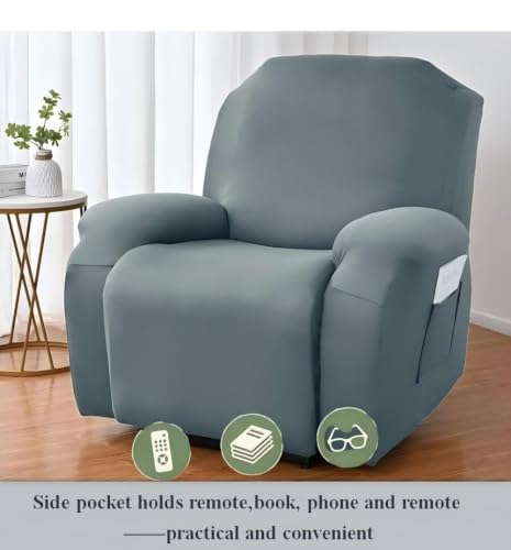 Dark Gray Recliner Sofa Cover - Stretch Fit with Side Pocket & Non-Slip Elastic