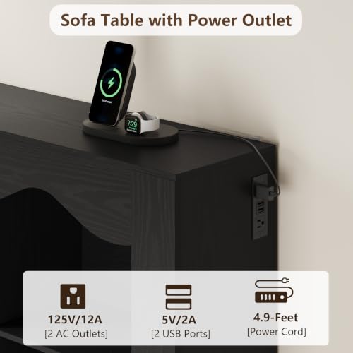 Black 63 Inch Console Table with 6 Storage Cubes - Entryway & Living Room