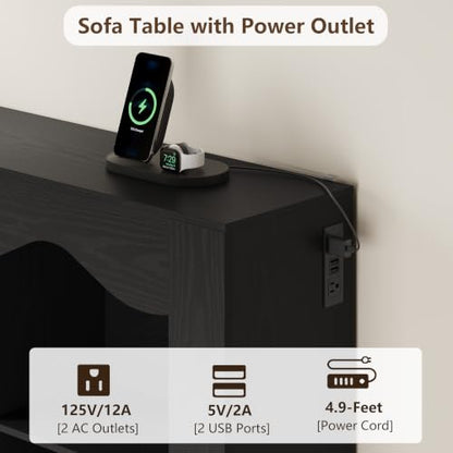 Black 63 Inch Console Table with 6 Storage Cubes - Entryway & Living Room