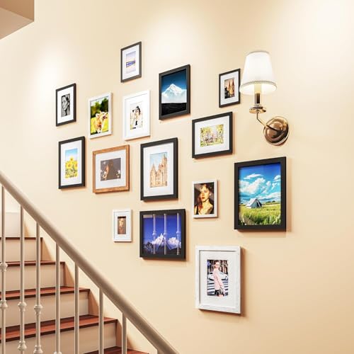 Picrit 8x10 Picture Frame Set of 12, Display 5x7 with Mat or 8x10 without Mat, Photo Frames for Wall Mounting or Table Top Display, Black