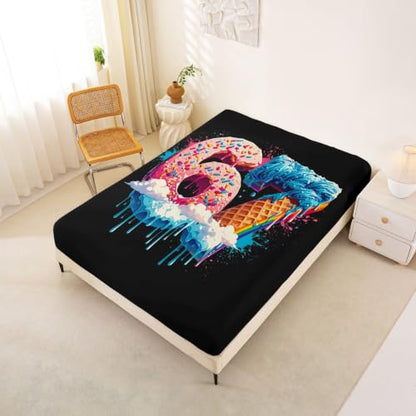 Ice Cream Meme Drip Fitted Sheet Full Size Kids Bedding Orange Pink 16" Deep Pocket