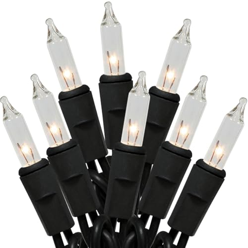White Christmas Lights with Black Wire - 100 Count, 24 Ft Outdoor Indoor Decoration