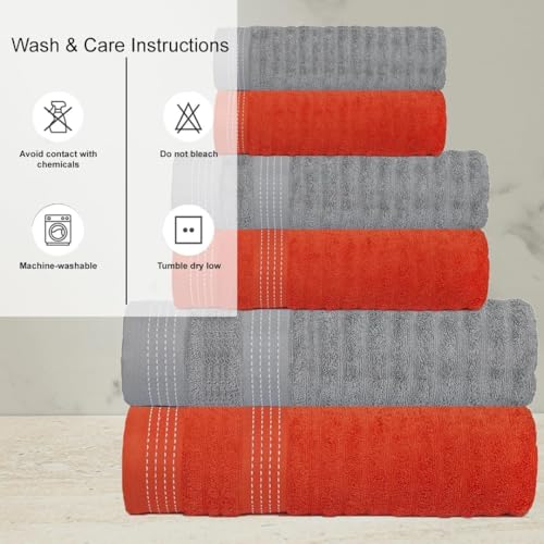 Bathroom Towel Gift Set - 6pcs 550GSM Orange Grey Violet - CASA COPENHAGEN