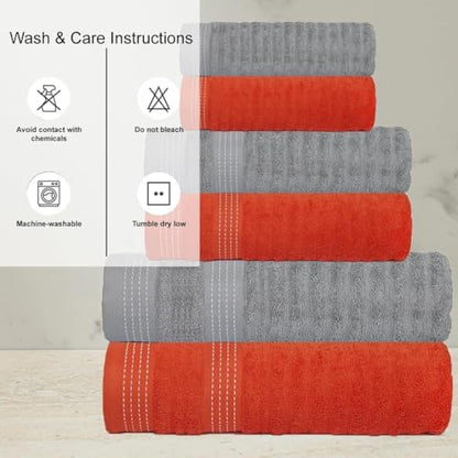 Bathroom Towel Gift Set - 6pcs 550GSM Orange Grey Violet - CASA COPENHAGEN
