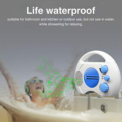 Waterproof Portable Shower Radio with AM/FM, Built-in Speaker, Adjustable Volume