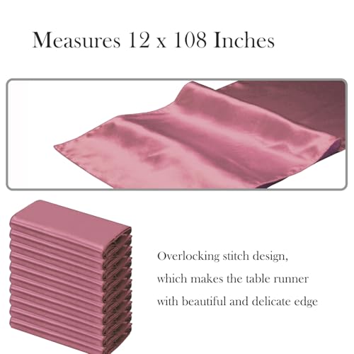 Satin Dusty Rose Table Runner 12x108 Inches - 10 Pack, Wedding Decor