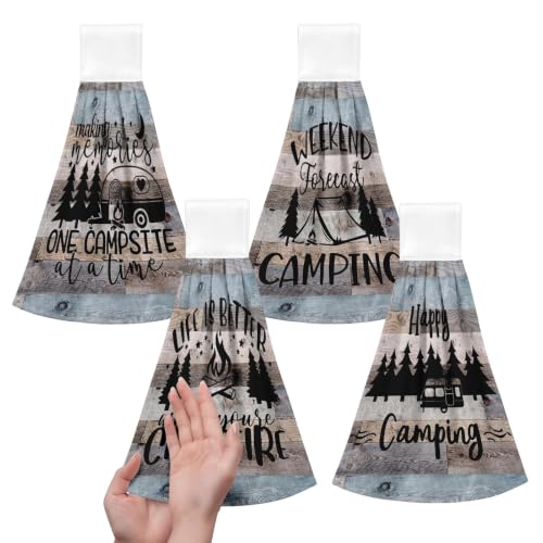 Rustic Camping Camper Hanging Kitchen Towels 4-Pack - Microfiber Decorative Towels