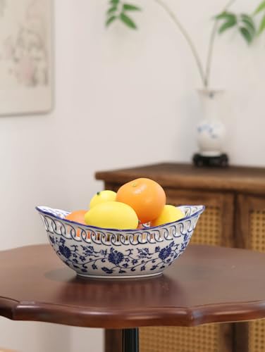 Porcelain Fruit Bowl with Drainage Hollow Design Hand Painted Floral Decor