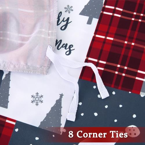 Christmas Reversible Queen Duvet Cover Set - Grey Checkered & Red Plaid