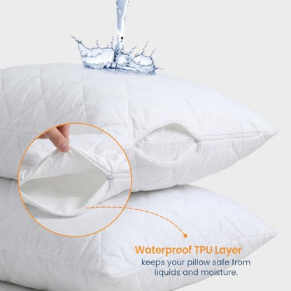 Queen Size Waterproof Microfiber Pillow Protectors Set - 2 Pack
