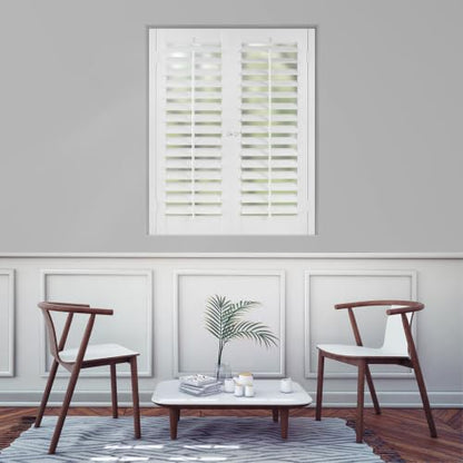 Interior Faux Wood Shutter 2 Panels - White, 35x24 Inches, No Cord Design