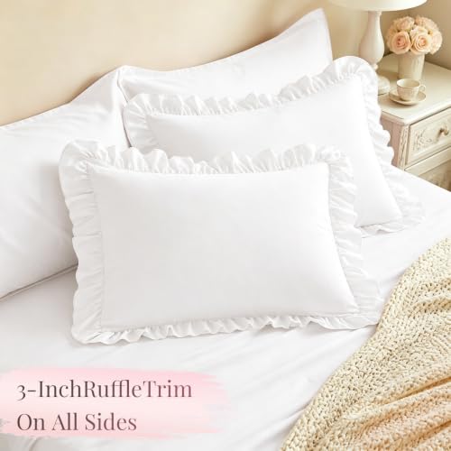 Homiest Ruffle Pillow Cases Set of 2 - White, 20x26 Inches, Microfiber