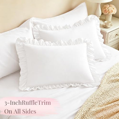 Homiest Ruffle Pillow Cases Set of 2 - White, 20x26 Inches, Microfiber