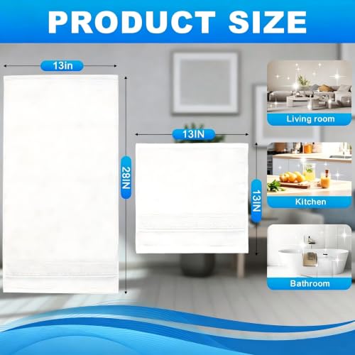 White Cotton Washcloths Set - 3-Pack, 13x13 & 13x28 Inches, Soft & Absorbent