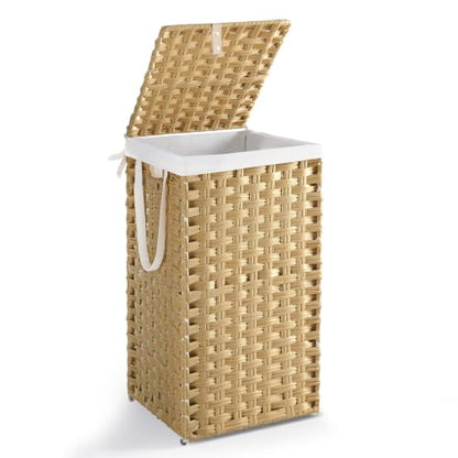 Laundry Basket with Lid 65L Wicker Hamper - Goose Yellow
