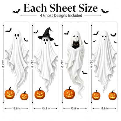 Extra Large Halloween Window Clings - Ghost Witch Hat Pumpkin Decals - Ghost Witch Hat Pumpkin Variation
